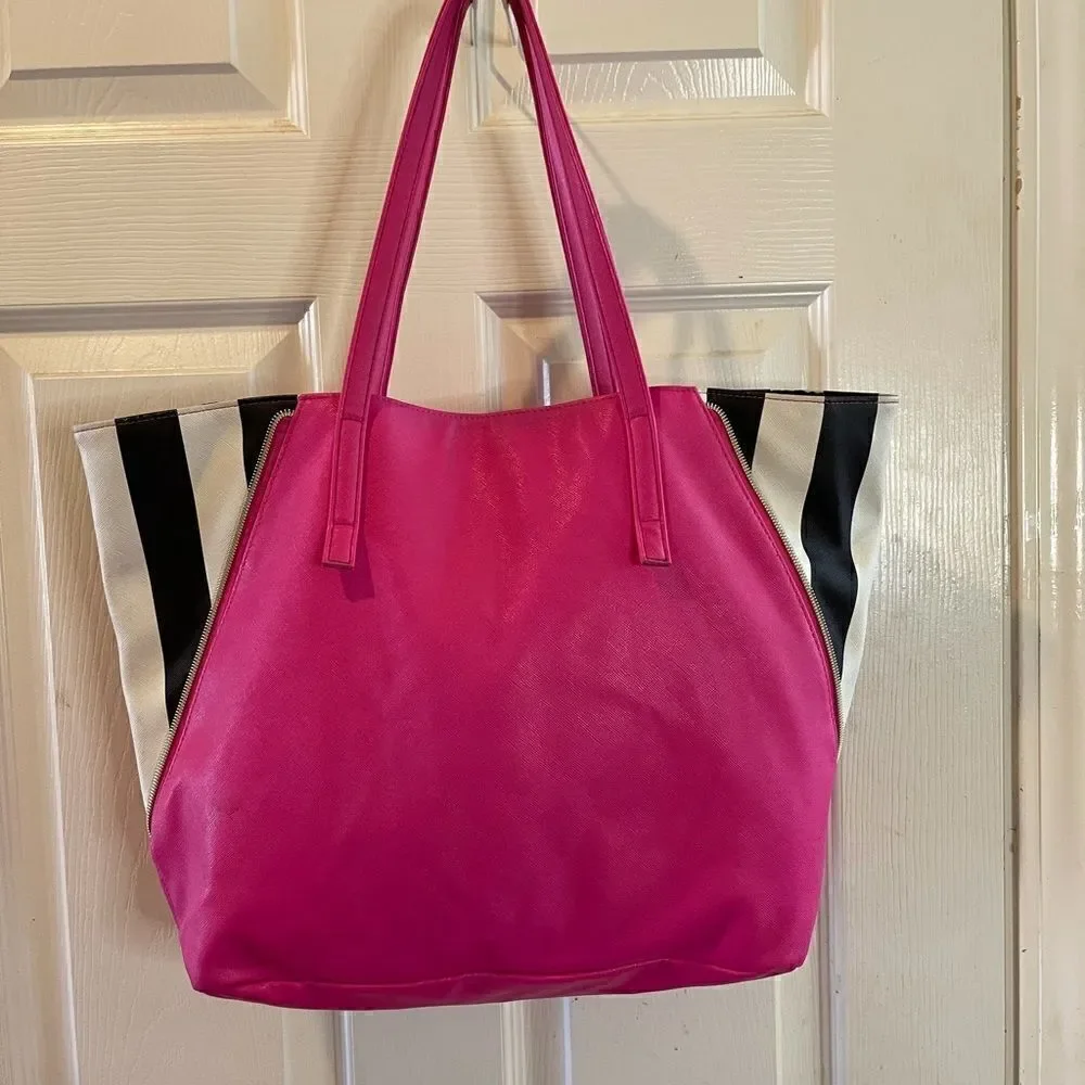 Juicy Couture hot pink & black &white tripes tote.